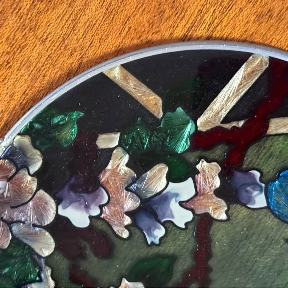 NIB Joan Baker Designs Hand Painted Stained Glass Suncatcher Butterfly Flowers